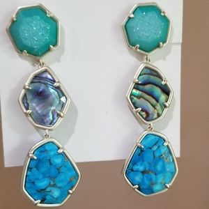 NWT KENDRA SCOTT EARRINGS GOLD DRUSY ABALONE BRONZE VEINED BLUE MIX